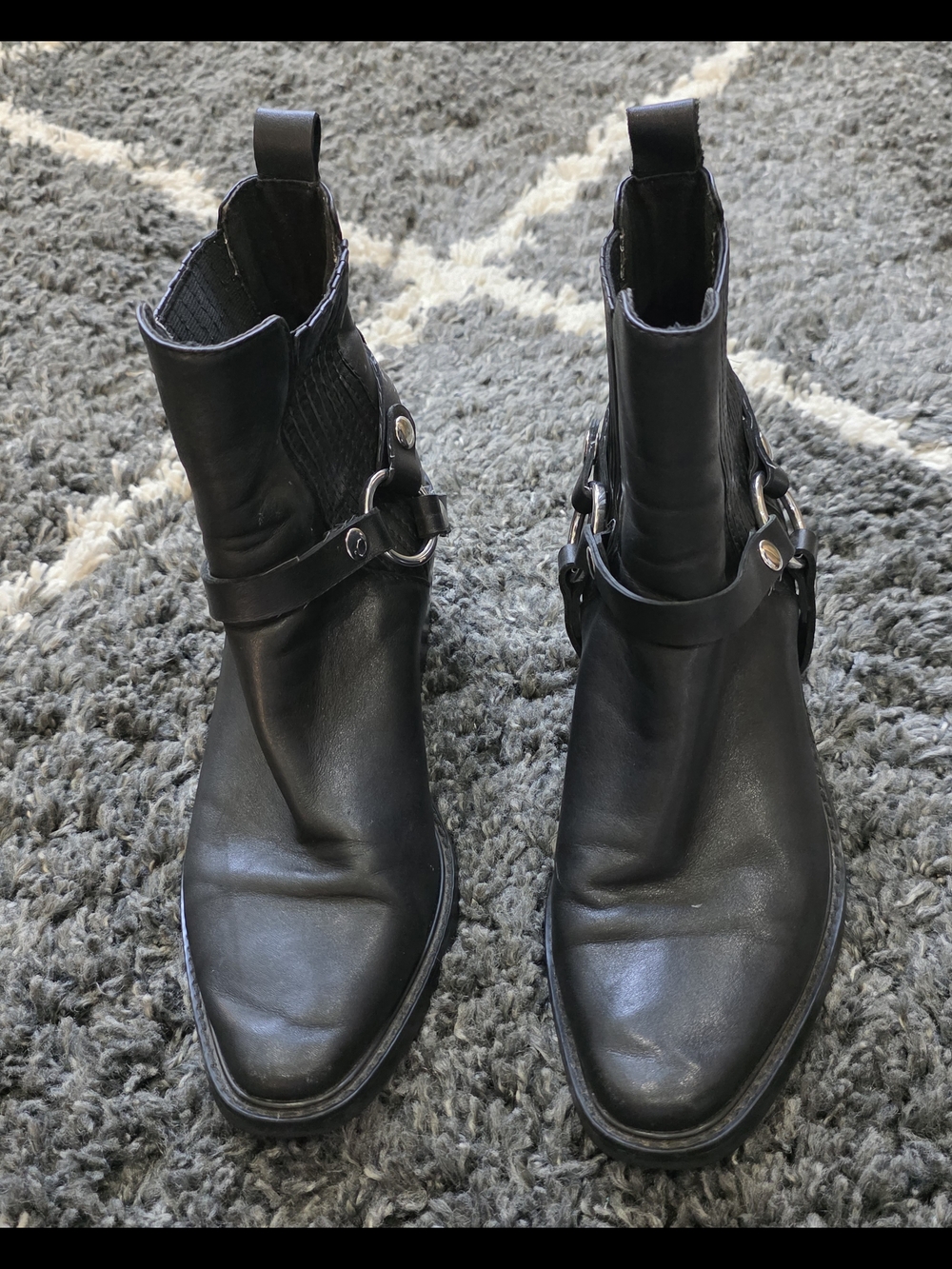 Rebecca Minkoff Black Leather Harness Chelsea Booties Size 10